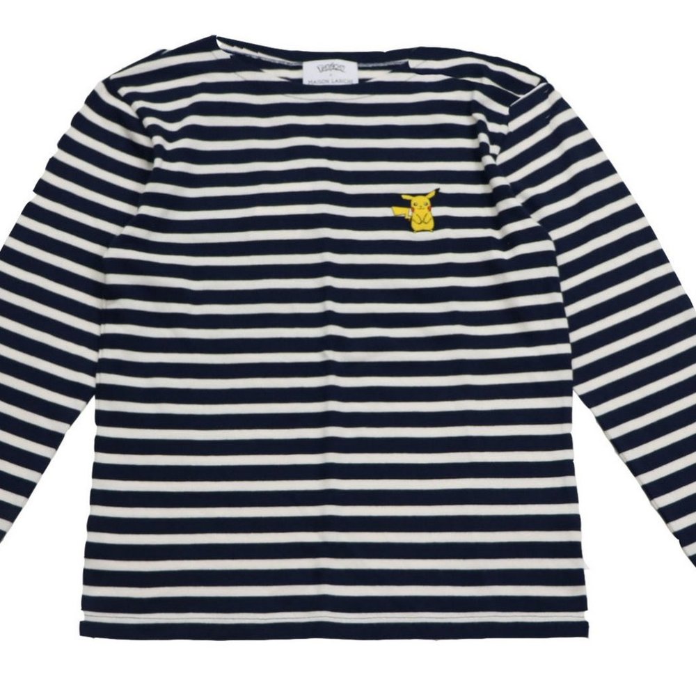 MAISON LABICHE Pokemon Pikachu Stripped Blue SM Embroidered Crewneck Swe…